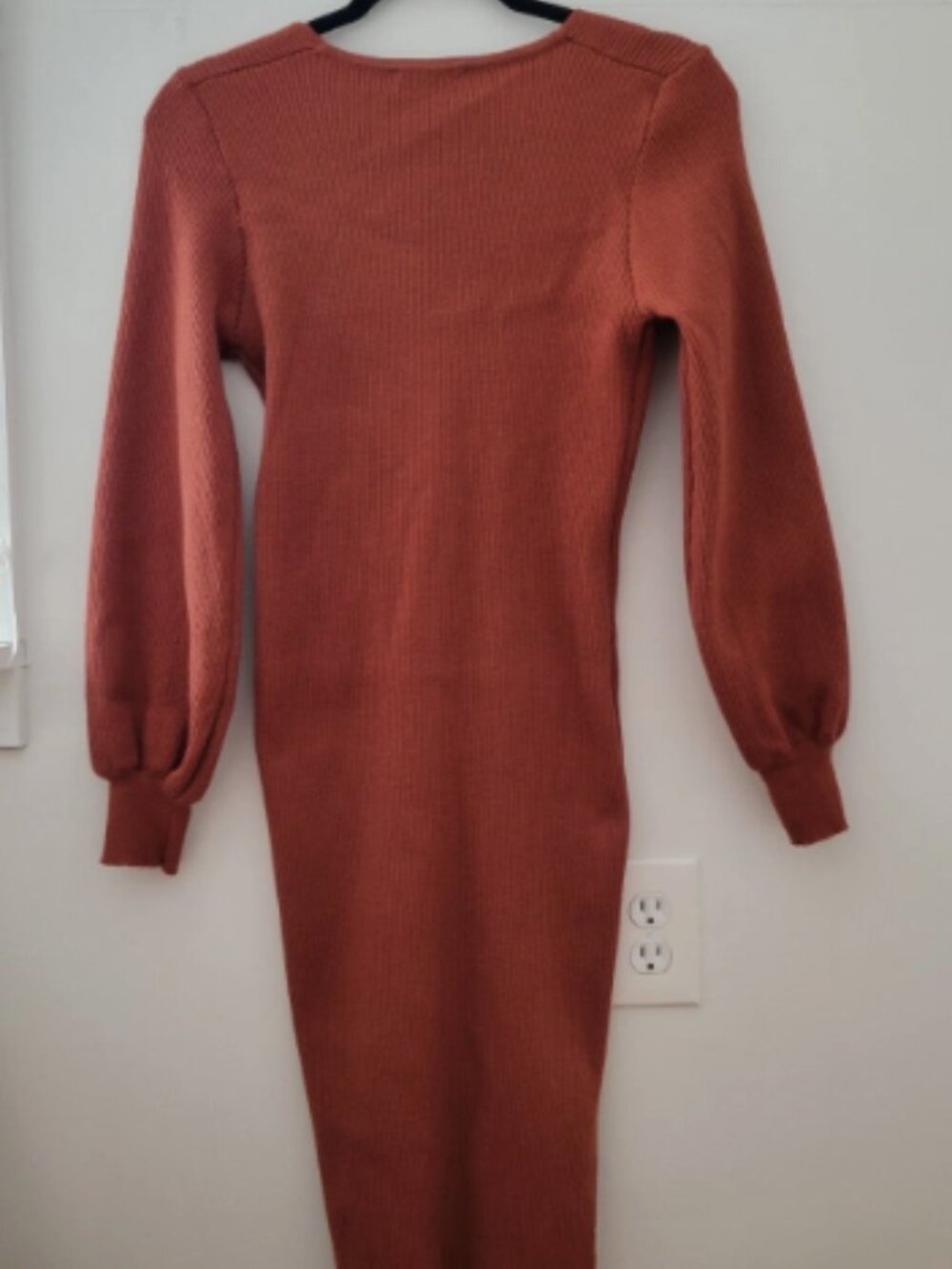 PRETTY GARDEN Womens Dress Size S Orange Ruched Sweater Midi Lantern Sleeve Knit - Picture 3 of 7